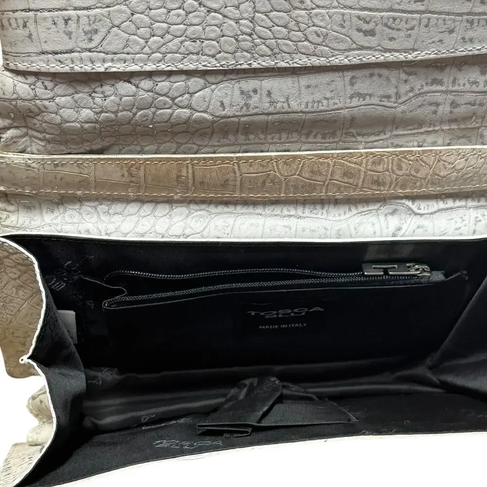 Tosca Blu Italian Leather Handbag Clutch Cream Silver Crocodile Texture